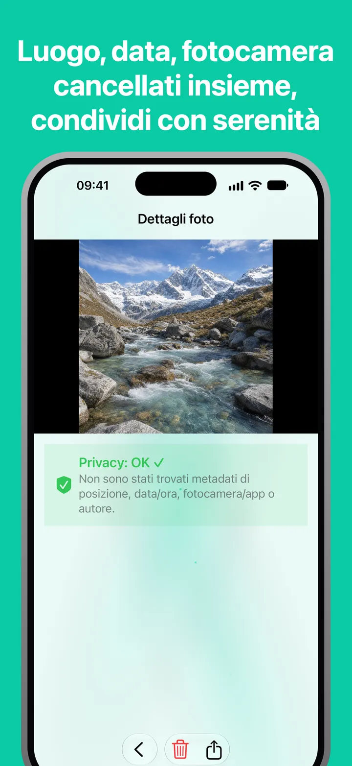Luogo, data, fotocamera cancellati insieme, condividi con serenità