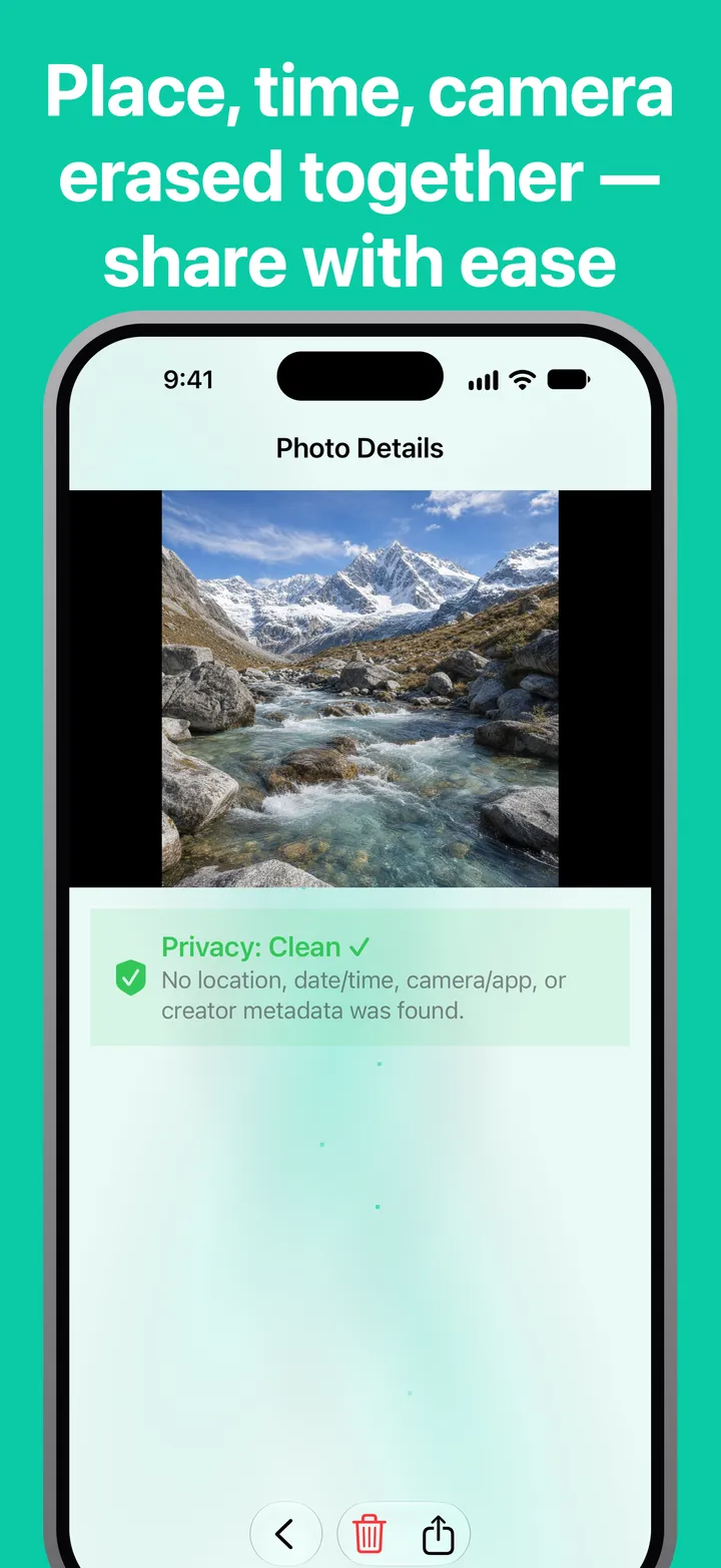 Place, time, camera erased together — share with ease